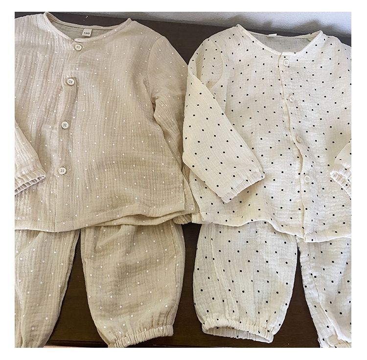 Children's sleepwear, girls' pure cotton gauze, new spring and autumn boys' long sleeved set, children's baby home clothes