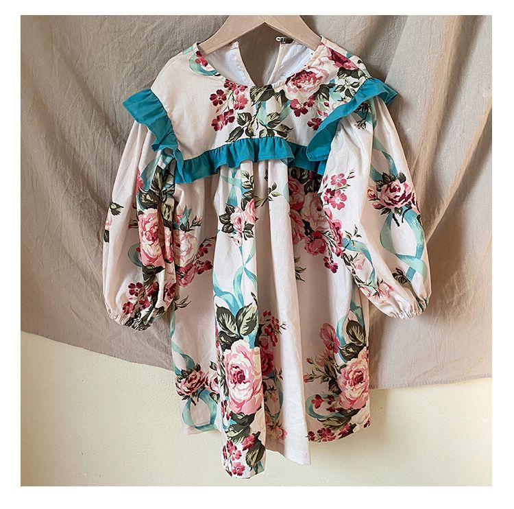 Girls' Spring Dress Pure Cotton Flower Stylish New Korean Version Children's Long Sleeve Baby Princess Dress