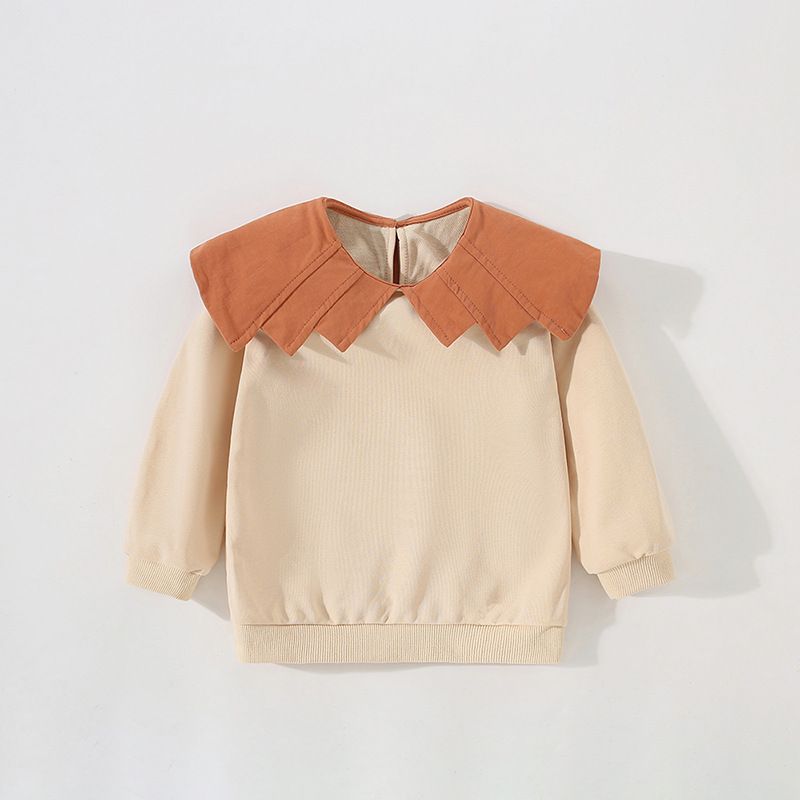 Spring New Korean Style Girls' Sweatshirt - Oversized Collar Casual Long-Sleeve Top for Toddlers and Kids