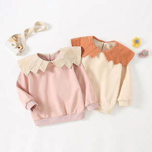 Spring New Korean Style Girls' Sweatshirt - Oversized Collar Casual Long-Sleeve Top for Toddlers and Kids