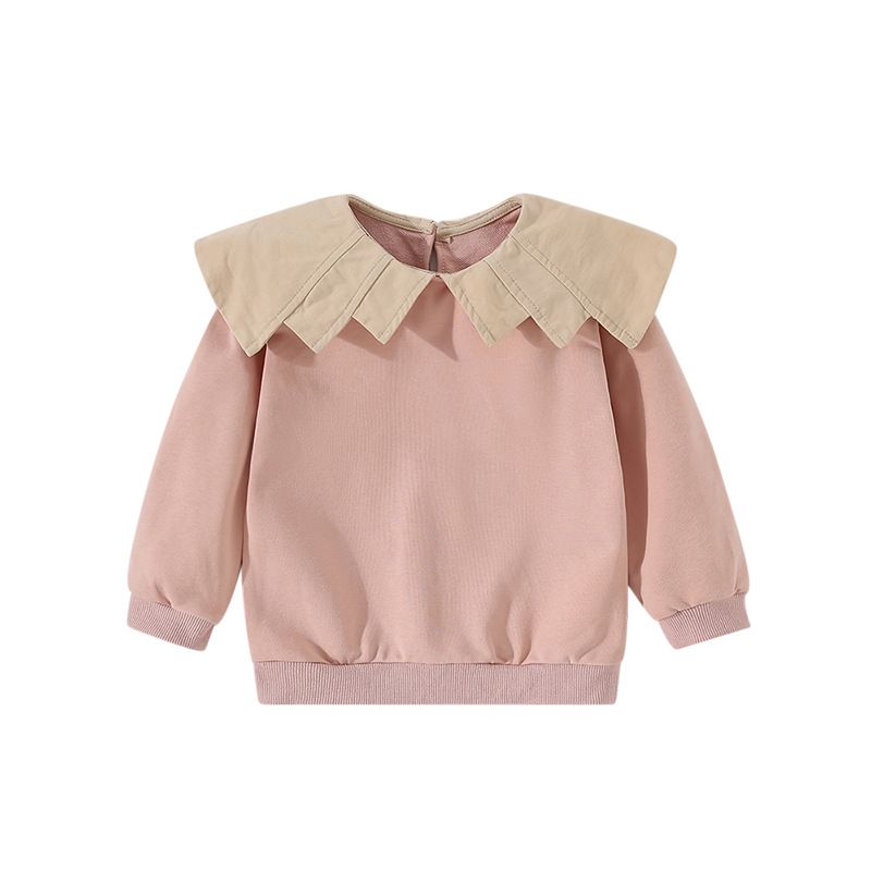 Spring New Korean Style Girls' Sweatshirt - Oversized Collar Casual Long-Sleeve Top for Toddlers and Kids