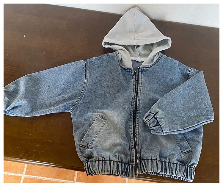 Children's denim jacket hooded boys' spring clothes 2024 new spring and autumn Korean version loose fitting girls' baby clothes