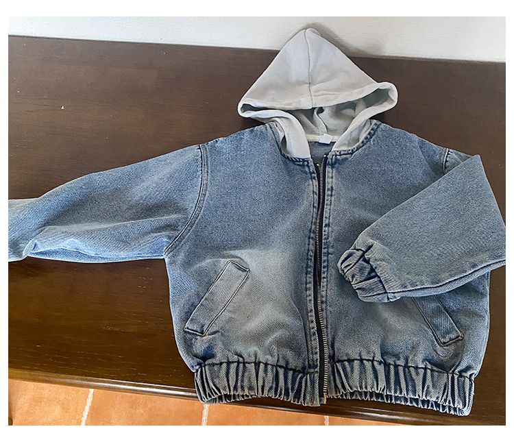 Children's denim jacket hooded boys' spring clothes 2024 new spring and autumn Korean version loose fitting girls' baby clothes