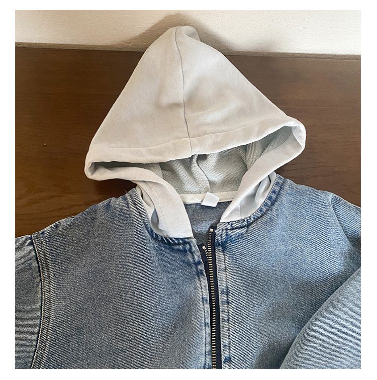 Children's denim jacket hooded boys' spring clothes 2024 new spring and autumn Korean version loose fitting girls' baby clothes