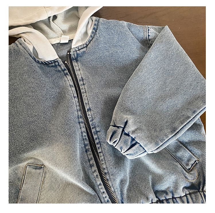 Children's denim jacket hooded boys' spring clothes 2024 new spring and autumn Korean version loose fitting girls' baby clothes