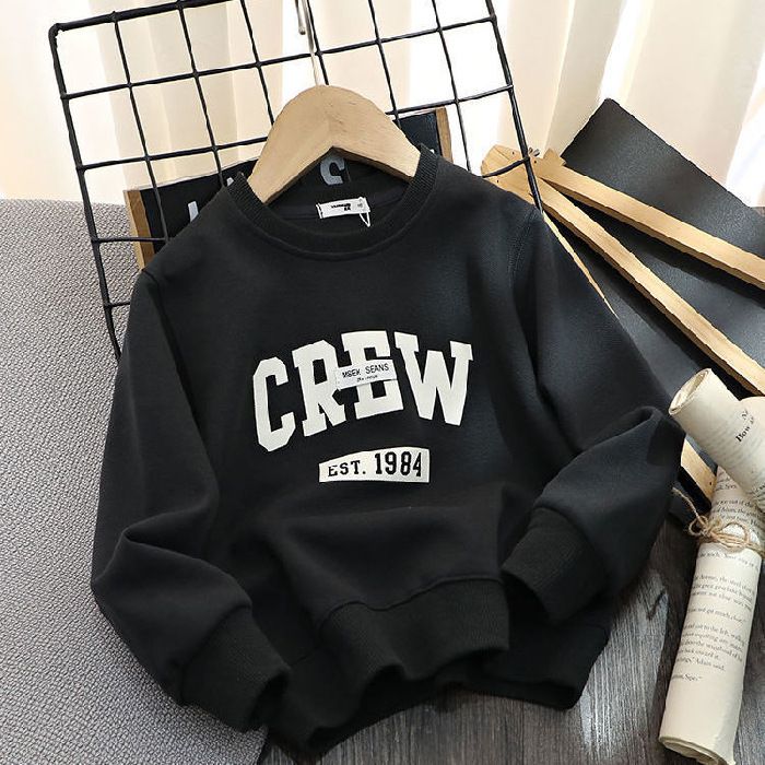 Autumn New Casual Girls' Crewneck Sweatshirt - Cotton Letter Print Pullover for Kids - Stylish and Versatile Long-Sleeve Top