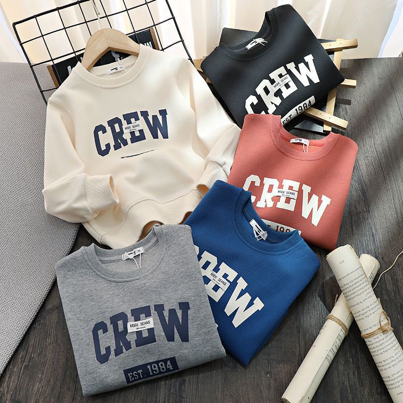 Autumn New Casual Girls' Crewneck Sweatshirt - Cotton Letter Print Pullover for Kids - Stylish and Versatile Long-Sleeve Top