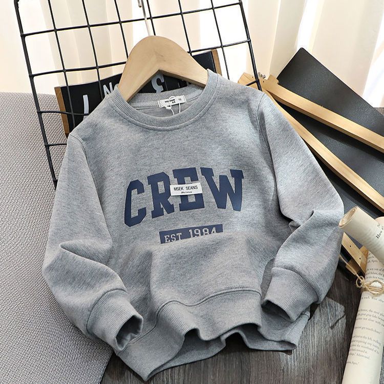 Autumn New Casual Girls' Crewneck Sweatshirt - Cotton Letter Print Pullover for Kids - Stylish and Versatile Long-Sleeve Top