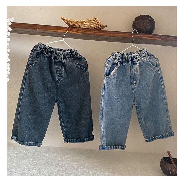 Children's jeans, children's wide leg pants, boys' casual spring clothes 2024 new spring and autumn baby loose pants