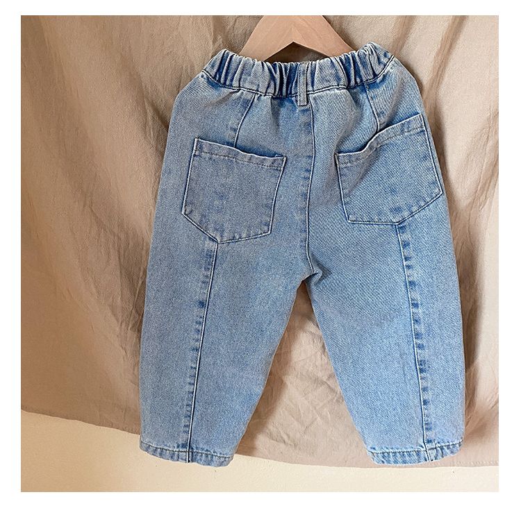 Children's soft jeans, stylish men's and women's casual pants, 2024 new spring and autumn clothing, baby straight leg pants