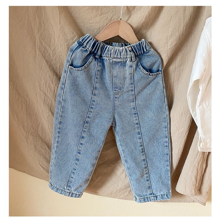 Children's soft jeans, stylish men's and women's casual pants, 2024 new spring and autumn clothing, baby straight leg pants