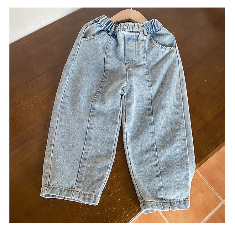 Children's soft jeans, stylish men's and women's casual pants, 2024 new spring and autumn clothing, baby straight leg pants