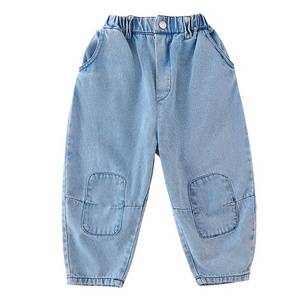 Children's jeans, boys' spring clothes, girls' casual pants, 2024 new spring and autumn loose baby patch pants