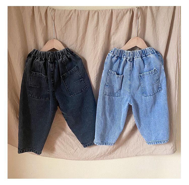 Children's jeans, boys' spring clothes, girls' casual pants, 2024 new spring and autumn loose baby patch pants