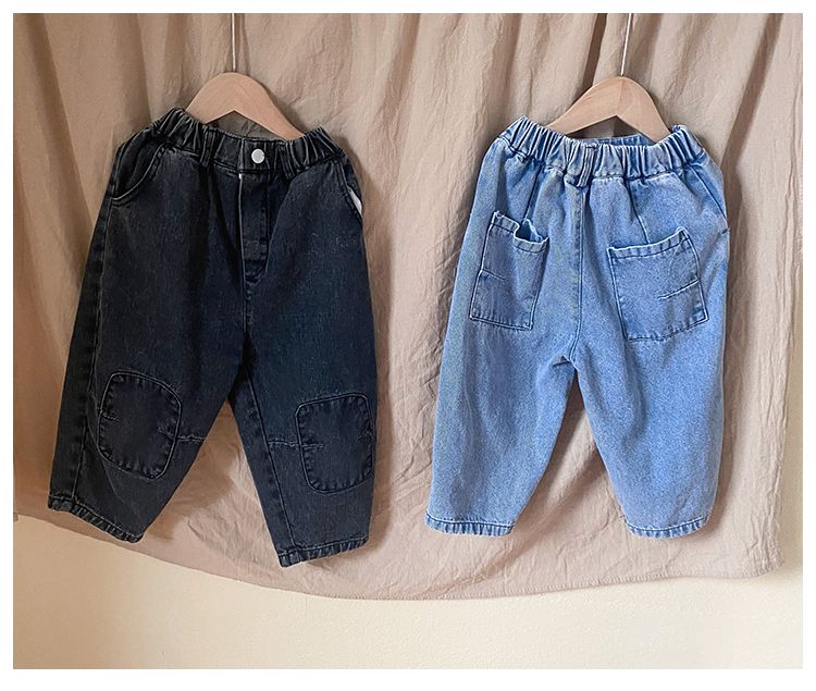 Children's jeans, boys' spring clothes, girls' casual pants, 2024 new spring and autumn loose baby patch pants