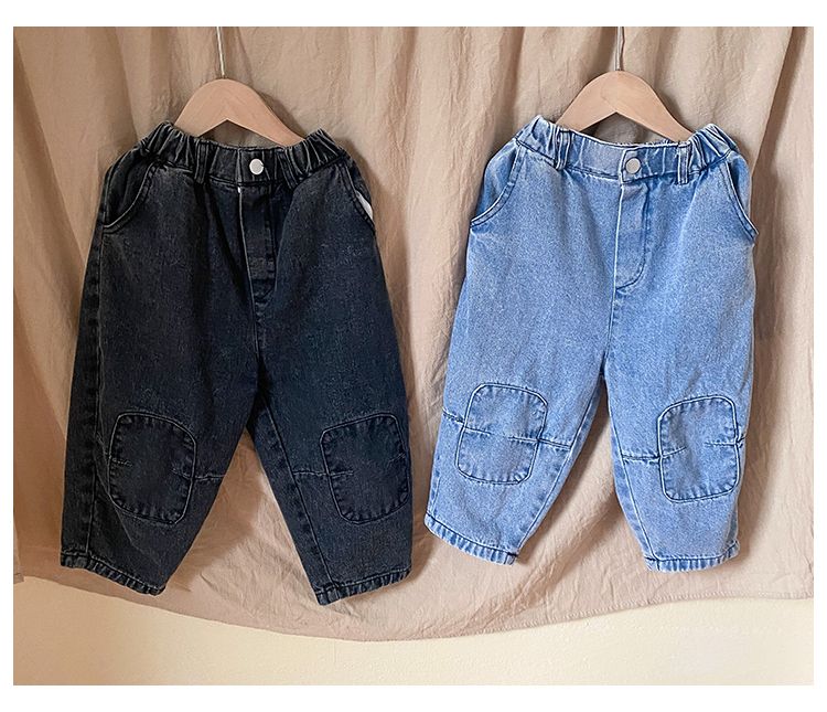 Children's jeans, boys' spring clothes, girls' casual pants, 2024 new spring and autumn loose baby patch pants