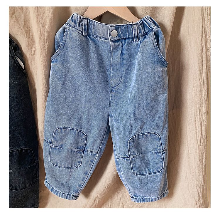 Children's jeans, boys' spring clothes, girls' casual pants, 2024 new spring and autumn loose baby patch pants