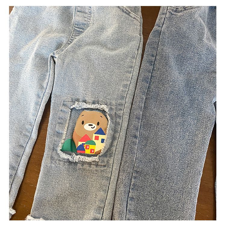 Children's soft elastic jeans, stylish cartoon casual pants for boys and girls, new spring and autumn clothing, baby pants