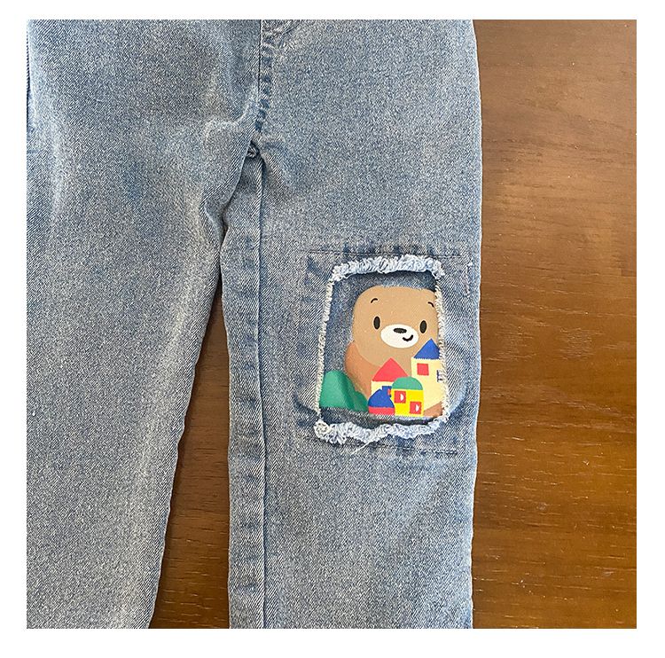 Children's soft elastic jeans, stylish cartoon casual pants for boys and girls, new spring and autumn clothing, baby pants