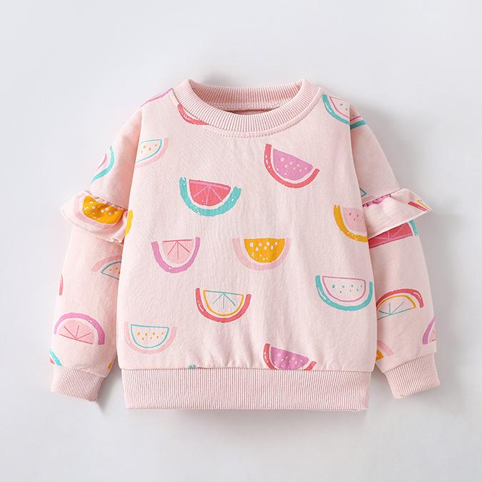 Spring New Girls' Fruit Print Sweatshirt -Kids Soft Cotton Long-Sleeve Pullover for girl - Casual and Colorful Toddler Top