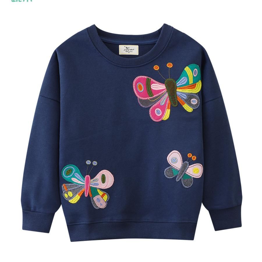 Spring New Girls' Butterfly Embroidered Sweatshirt - Cotton Long-Sleeve Pullover for Kids Colorful and Casual Kids' Top