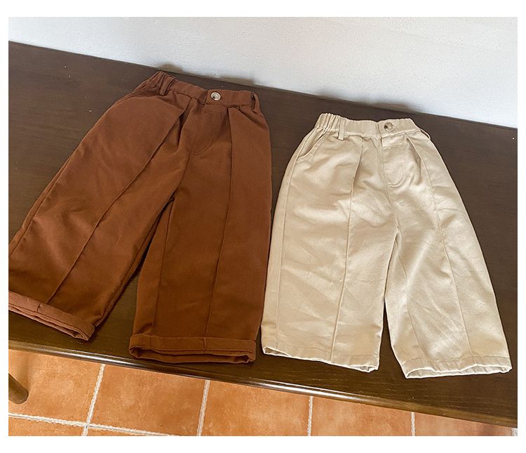 Children's pants made of pure cotton for boys in spring and autumn, loose straight leg pants for girls in spring and autumn