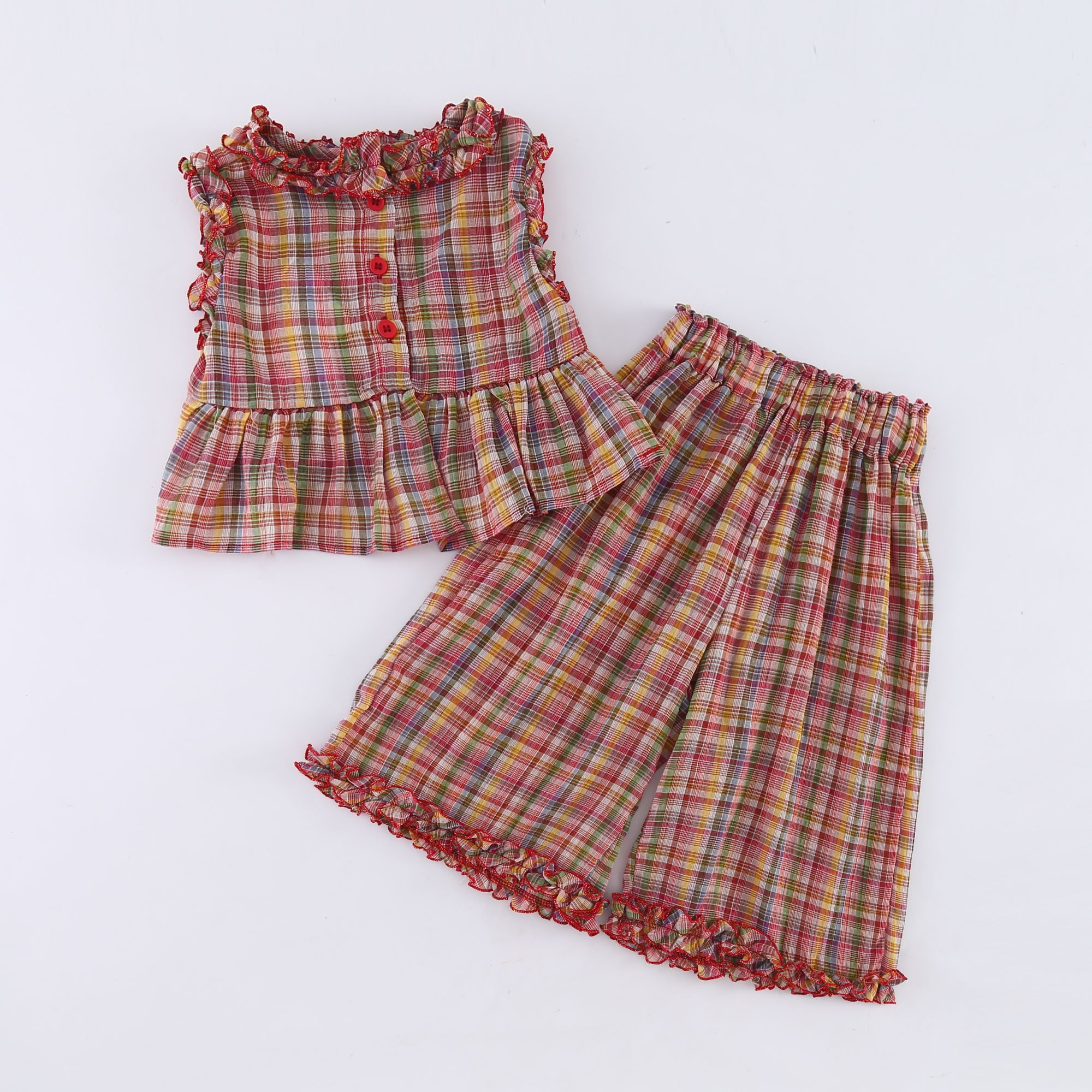 Girls' summer set, stylish checkered children's summer outfit, new baby casual vest, wide leg pants two-piece set