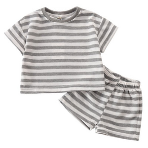 Children's summer sports suit, girls' stylish striped new summer casual boys' short sleeved baby clothes