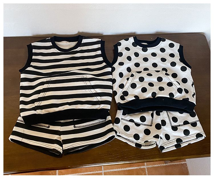 Children's Summer Sports Set, Boys' Striped Summer Dress, Baby 2024 New Style, Girls' Casual Tank Top, Two Piece Set