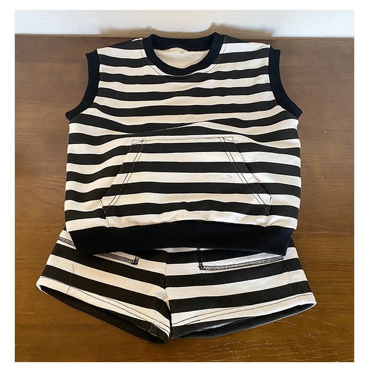 Children's Summer Sports Set, Boys' Striped Summer Dress, Baby 2024 New Style, Girls' Casual Tank Top, Two Piece Set