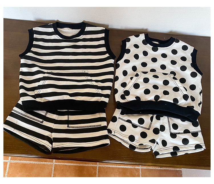 Children's Summer Sports Set, Boys' Striped Summer Dress, Baby 2024 New Style, Girls' Casual Tank Top, Two Piece Set