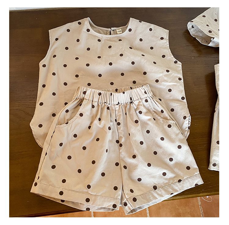 Children's Summer Set for Boys 2024 New Baby Summer Dress Pure Cotton Dot Girls' Dress Sister and Brother Brother sister costume