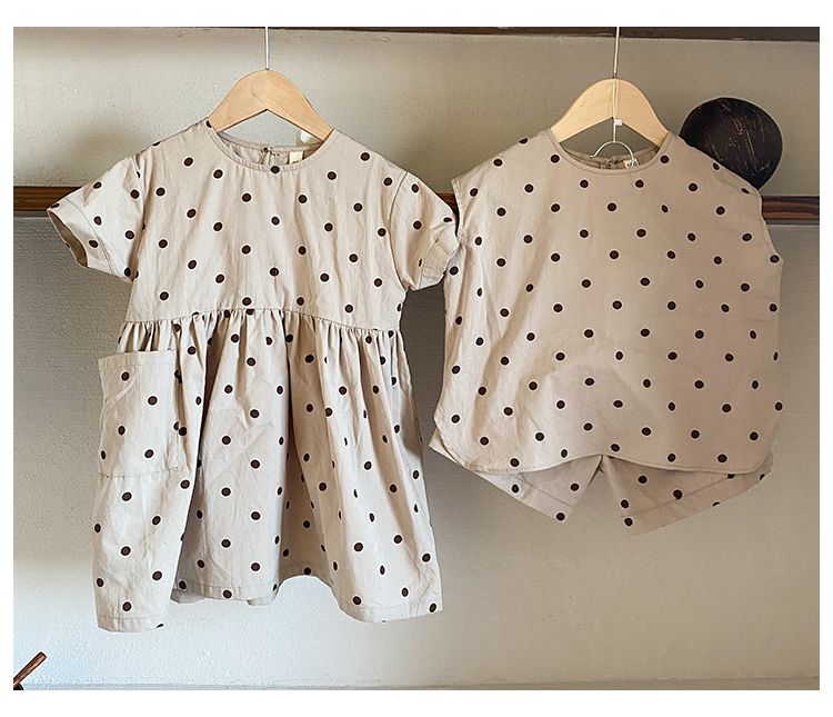 Children's Summer Set for Boys 2024 New Baby Summer Dress Pure Cotton Dot Girls' Dress Sister and Brother Brother sister costume