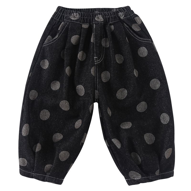 Boys' denim pants casual children's autumn clothing 2024 new spring and autumn baby polka dot girls' shoulder strap dress