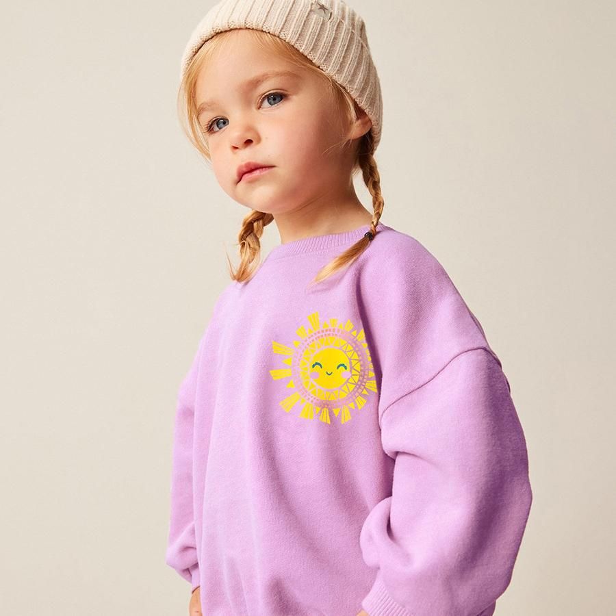 Autumn Kids' Unisex Sweatshirt with Happy Sun Print Soft Fleece Pullover for Boys and Girls