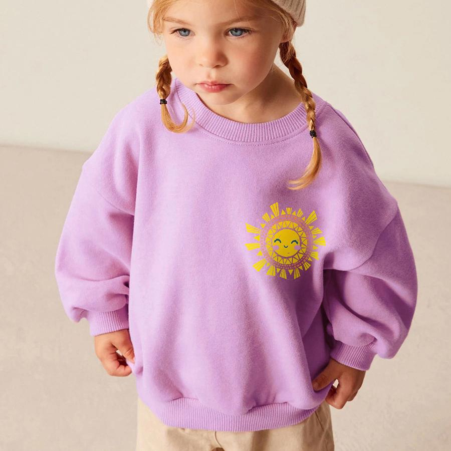 Autumn Kids' Unisex Sweatshirt with Happy Sun Print Soft Fleece Pullover for Boys and Girls