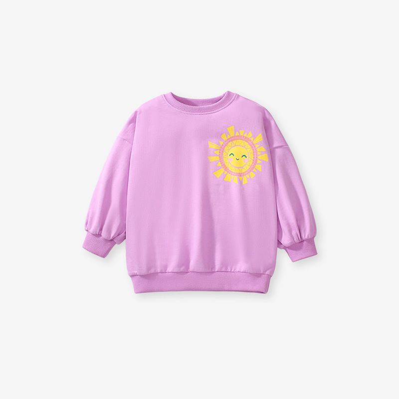 Autumn Kids' Unisex Sweatshirt with Happy Sun Print Soft Fleece Pullover for Boys and Girls