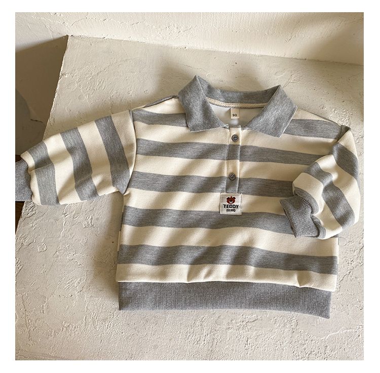 Children's hoodie, boys' autumn clothing 2024 new style, spring and autumn girls' striped long sleeved polo shirt, loose top