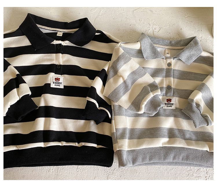 Children's hoodie, boys' autumn clothing 2024 new style, spring and autumn girls' striped long sleeved polo shirt, loose top