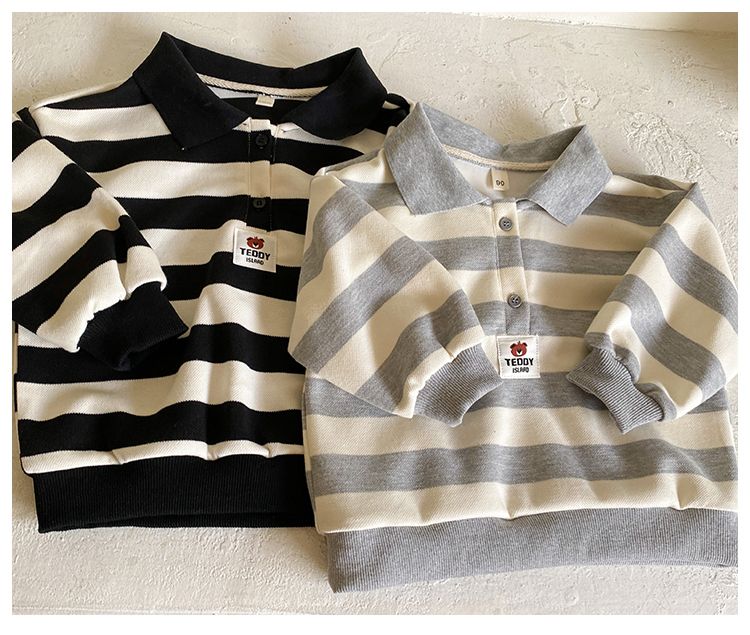 Children's hoodie, boys' autumn clothing 2024 new style, spring and autumn girls' striped long sleeved polo shirt, loose top