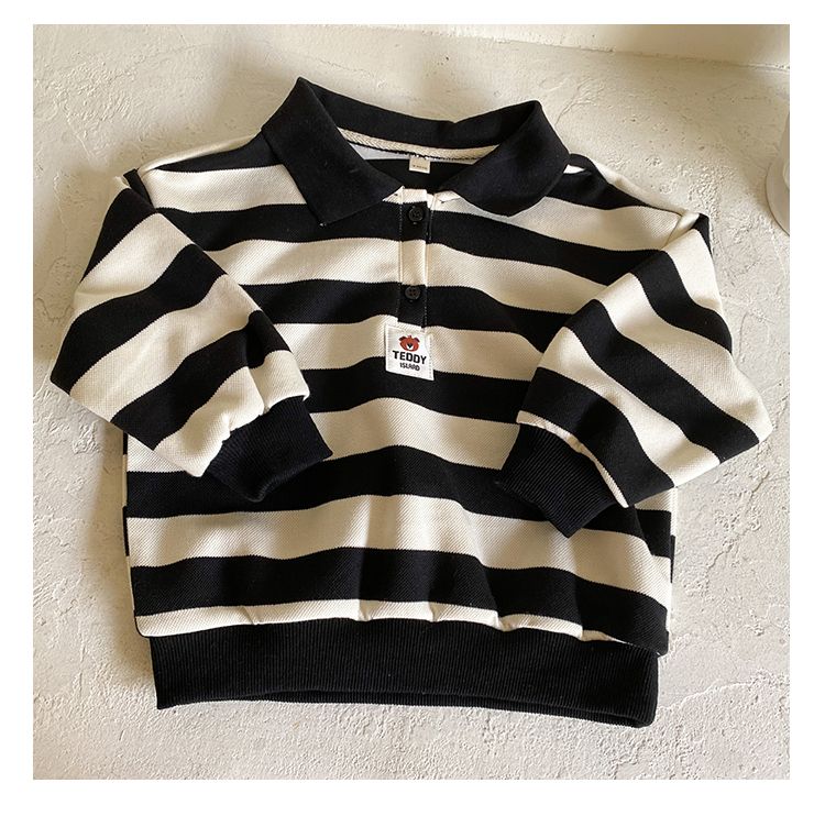 Children's hoodie, boys' autumn clothing 2024 new style, spring and autumn girls' striped long sleeved polo shirt, loose top