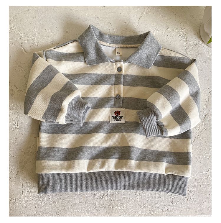 Children's hoodie, boys' autumn clothing 2024 new style, spring and autumn girls' striped long sleeved polo shirt, loose top