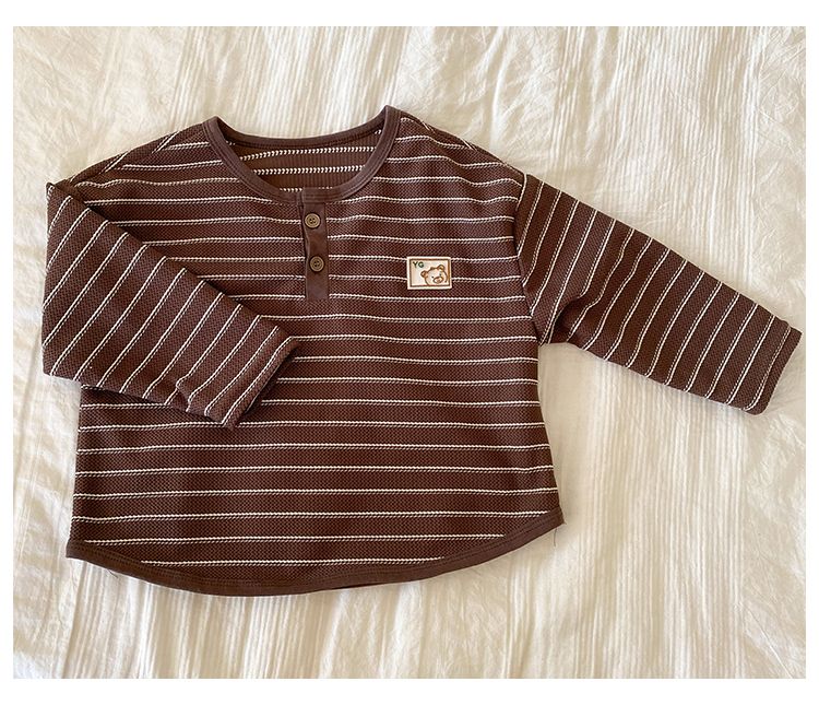 Children's hoodie, boys' autumn clothes, girls' long sleeved striped T-shirt, 2024 new spring and autumn baby loose clothes