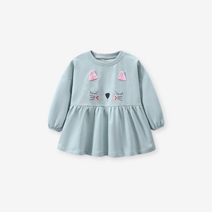 Autumn Cute Girls' Long-Sleeve Sweatshirt Dress Adorable Cat Face Tunic for Children with 3D Ears