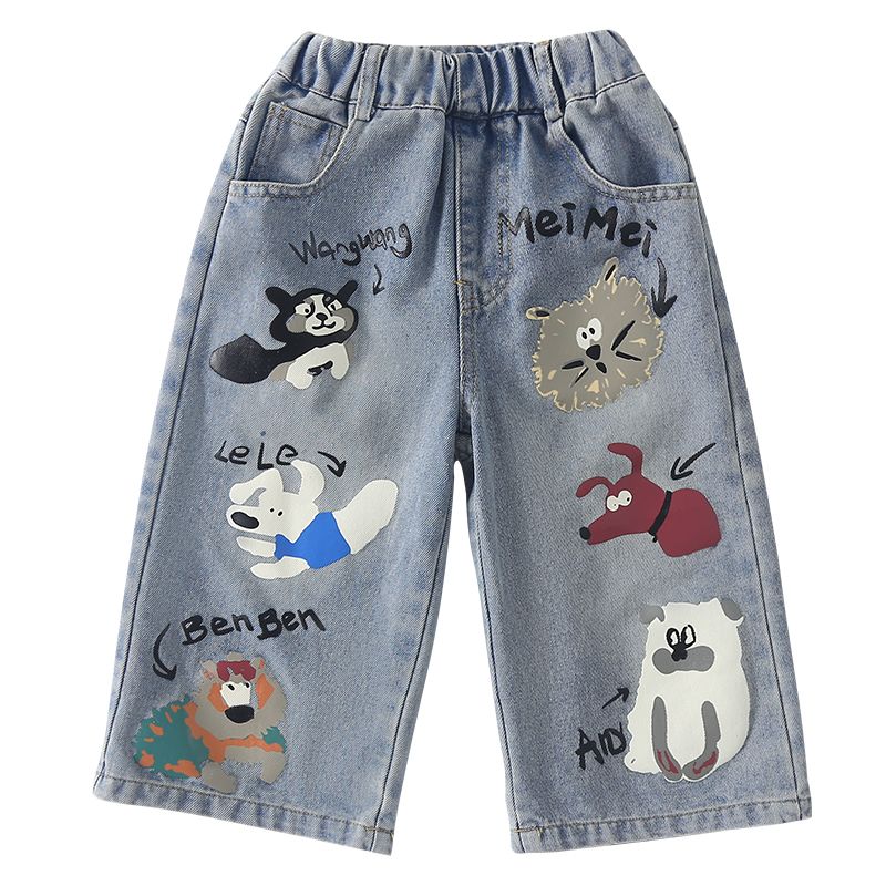 Children's jeans straight leg boys' autumn clothes girls' wide leg pants 2024 new graffiti spring and autumn pants