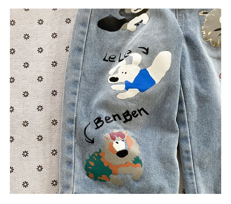 Children's jeans straight leg boys' autumn clothes girls' wide leg pants 2024 new graffiti spring and autumn pants