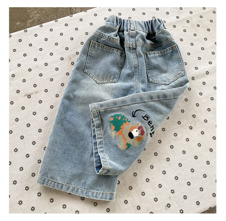 Children's jeans straight leg boys' autumn clothes girls' wide leg pants 2024 new graffiti spring and autumn pants