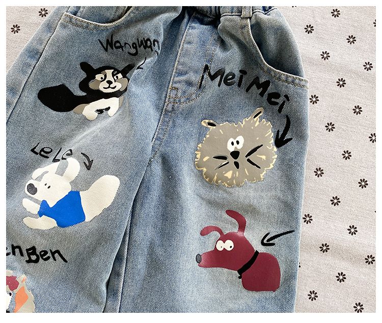 Children's jeans straight leg boys' autumn clothes girls' wide leg pants 2024 new graffiti spring and autumn pants