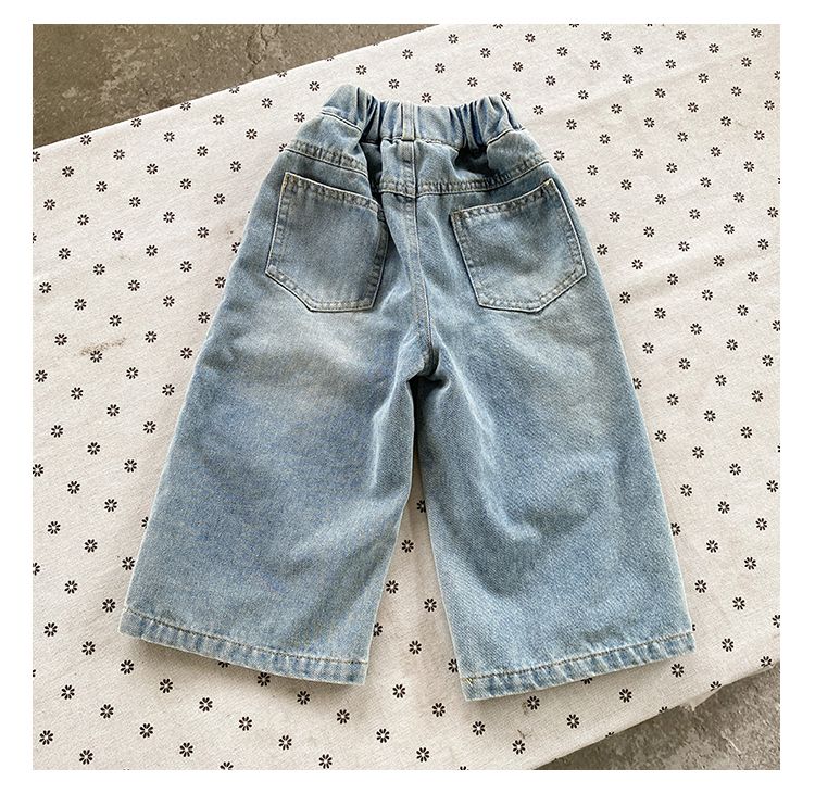 Children's jeans straight leg boys' autumn clothes girls' wide leg pants 2024 new graffiti spring and autumn pants