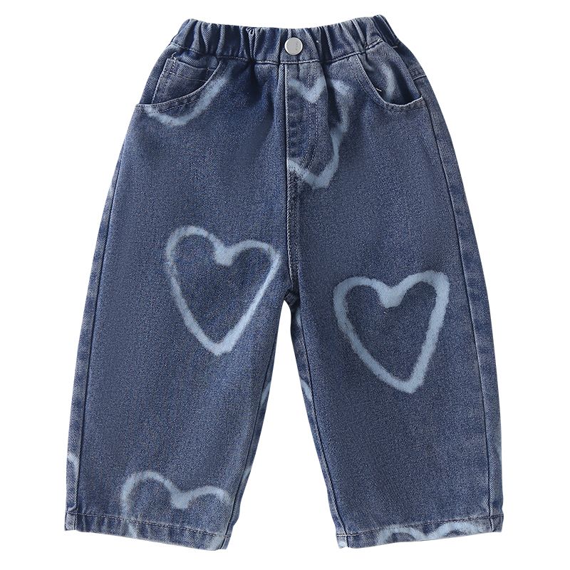 Children's jeans straight tube loose fitting boys' autumn clothes girls' casual pants 2024 new spring and autumn pants